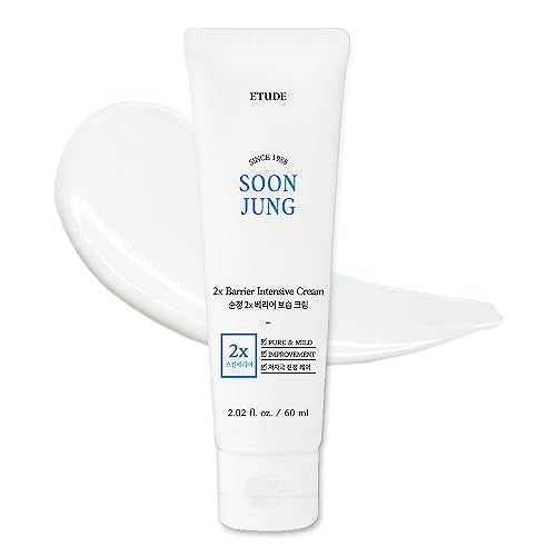 ETUDE House SoonJung 2x Barrier Intensive Cream, Hypoallergenic, Shea Butter, Hydrating Facial Cream for Sensitive Skin, Water-Oil Balance and Panthenol for Damaged Skin, 60 ml, 2.02 fl oz