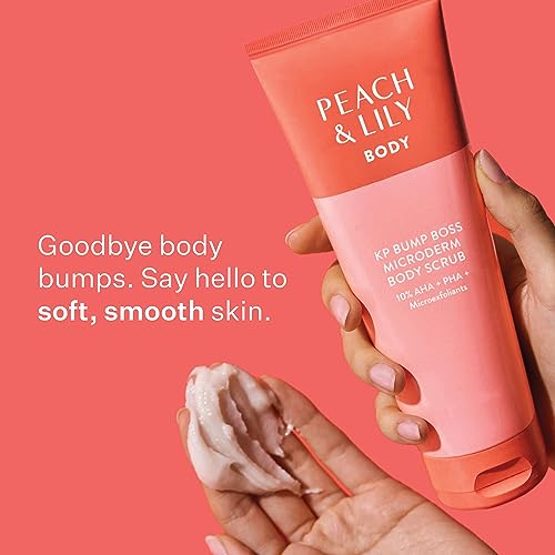 PEACH & LILY KP Bump Boss Microderm Body Scrub, 10% AHA (7% Glycolic Acid + 3% Lactic Acid): Smooth, Silky-Soft and Radiant Skin, Clean, Non-Toxic, Cruelty-Free, Hyaluronic Acid, Benefits of a Chemical Peel and Skin Softener, 8.11 fl oz