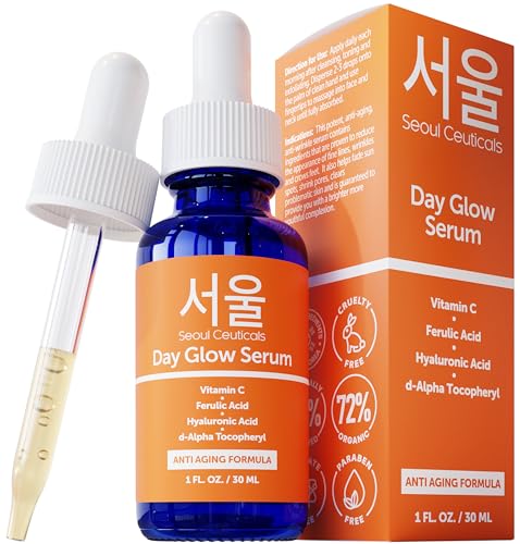 SEOUL CEUTICALS Skin Care, 20% Vitamin C, Hyaluronic Acid Serum + CE Ferulic Acid: Potent Anti-Aging, Anti-Wrinkle Beauty, Reduces the Appearance of Wrinkles, Fine Lines, Crows Feet: Helps to Fade Sun Spots, 30 ml, 1 fl oz