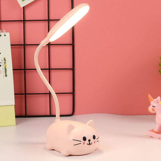 KIDS LAMP LED Desk Lamp for Kids, Cute Cat Lamp, Kawaii Desk Accessories, Flexible Gooseneck Eye-Care Cartoons Small Desk Lamp, Re-chargeable, USB Charging Port, Girls' Gifts (Pink)