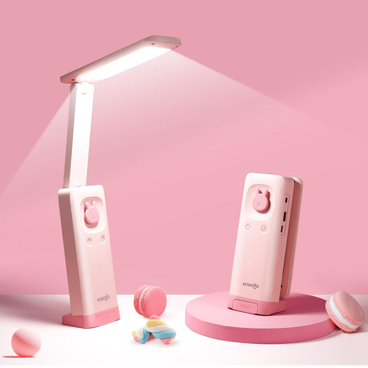 VAVOFO Desk Lamp, Foldable Portable Cute Desk Lamp, Battery Powered, Built-in 6000mAh Rechargeable, 3 Color Warm Pink Desk Lamp, USB C Rechargeable, Cordless Desk Lamp, 9 Levels of Brightness