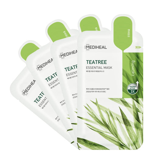 MEDIHEAL Official Best Sheet Mask, Tea Tree Essential Face Mask, Perfect for Acne-prone Skin, All Skin Types, Reveals Smoother, Clearer, and More Radiant-Looking Skin, 4 Sheets