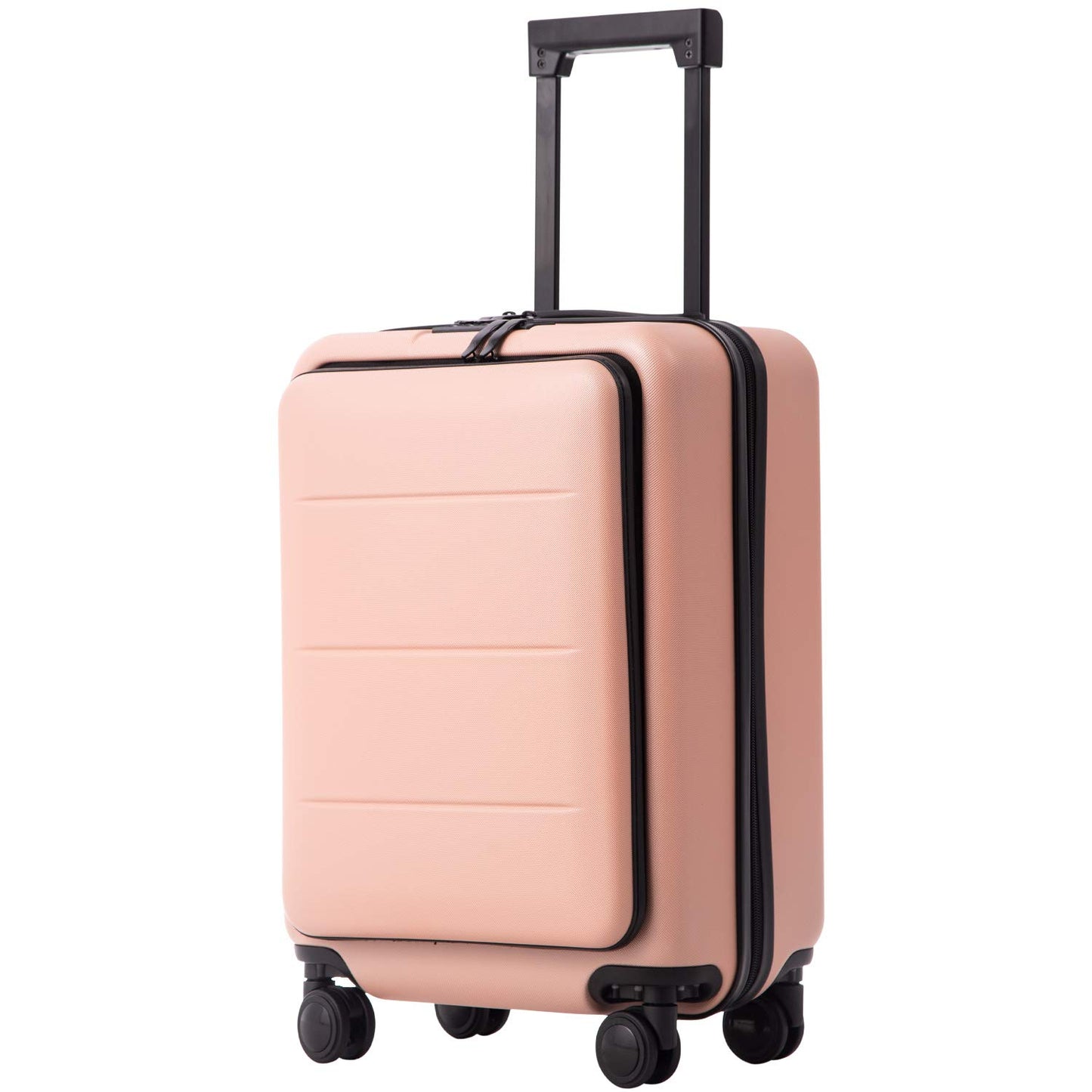 COOLIFE Luggage Suitcase Piece, Carry On, ABS+PC Spinner Trolley with Pocket Compartment, Interior and Front Pocket, Textured Finish to Protect against Scratches, Double TSA Lock (Sakura Pink), 20 inch