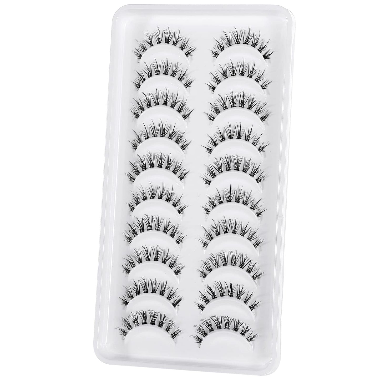 MANGA LASHES Natural Look, Japanese Anime Lashes, Asian Wispy Spiky Lashes with Clear Band, Short Fake Eyelash, Closest to Natural Eyelashes and Reusable, Natural Length and Natural Curl, 10 Pairs Pack by OUTOPEN