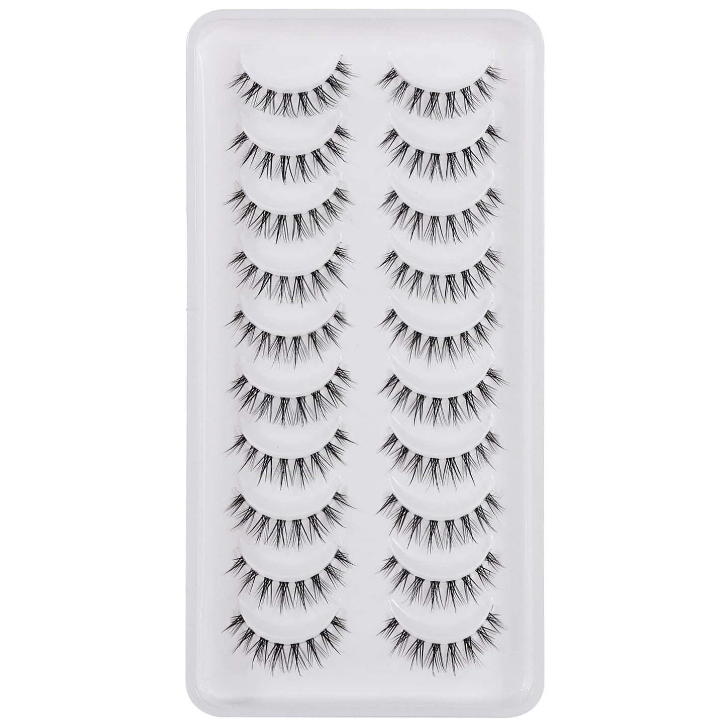 MANGA LASHES Natural Look, Japanese Anime Lashes, Asian Wispy Spiky Lashes with Clear Band, Short Fake Eyelash, Closest to Natural Eyelashes and Reusable, Natural Length and Natural Curl, 10 Pairs Pack by OUTOPEN