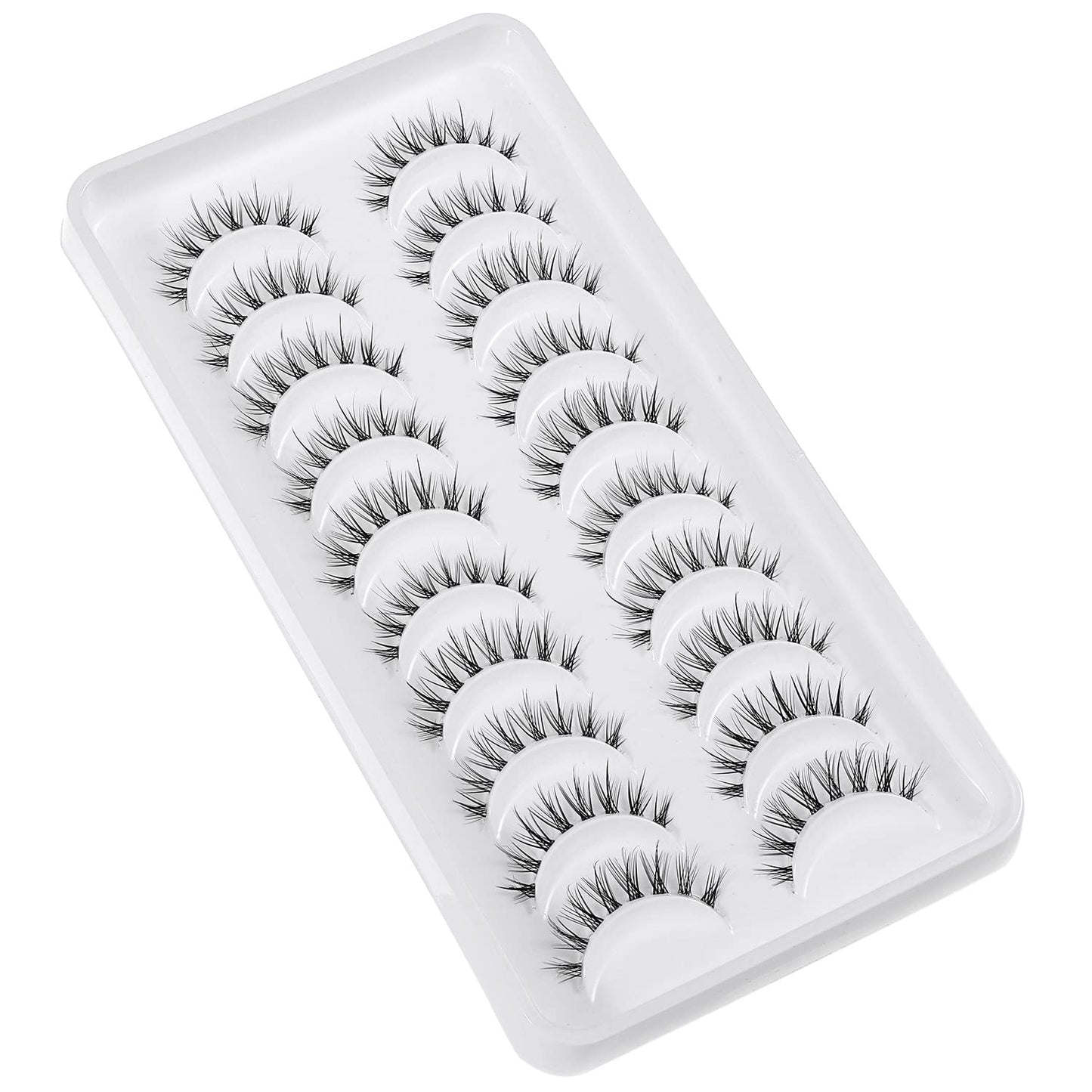 MANGA LASHES Natural Look, Japanese Anime Lashes, Asian Wispy Spiky Lashes with Clear Band, Short Fake Eyelash, Closest to Natural Eyelashes and Reusable, Natural Length and Natural Curl, 10 Pairs Pack by OUTOPEN