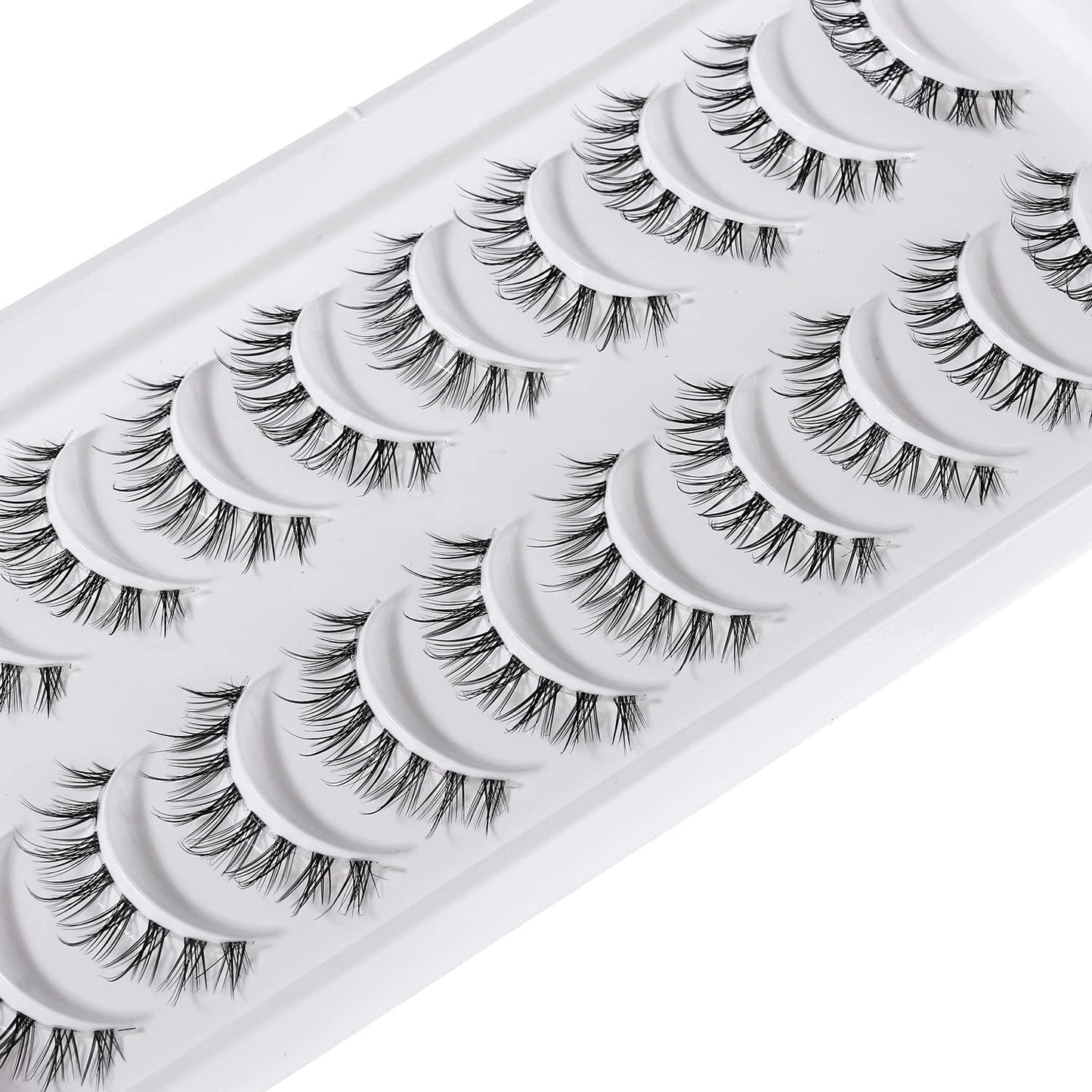 MANGA LASHES Natural Look, Japanese Anime Lashes, Asian Wispy Spiky Lashes with Clear Band, Short Fake Eyelash, Closest to Natural Eyelashes and Reusable, Natural Length and Natural Curl, 10 Pairs Pack by OUTOPEN