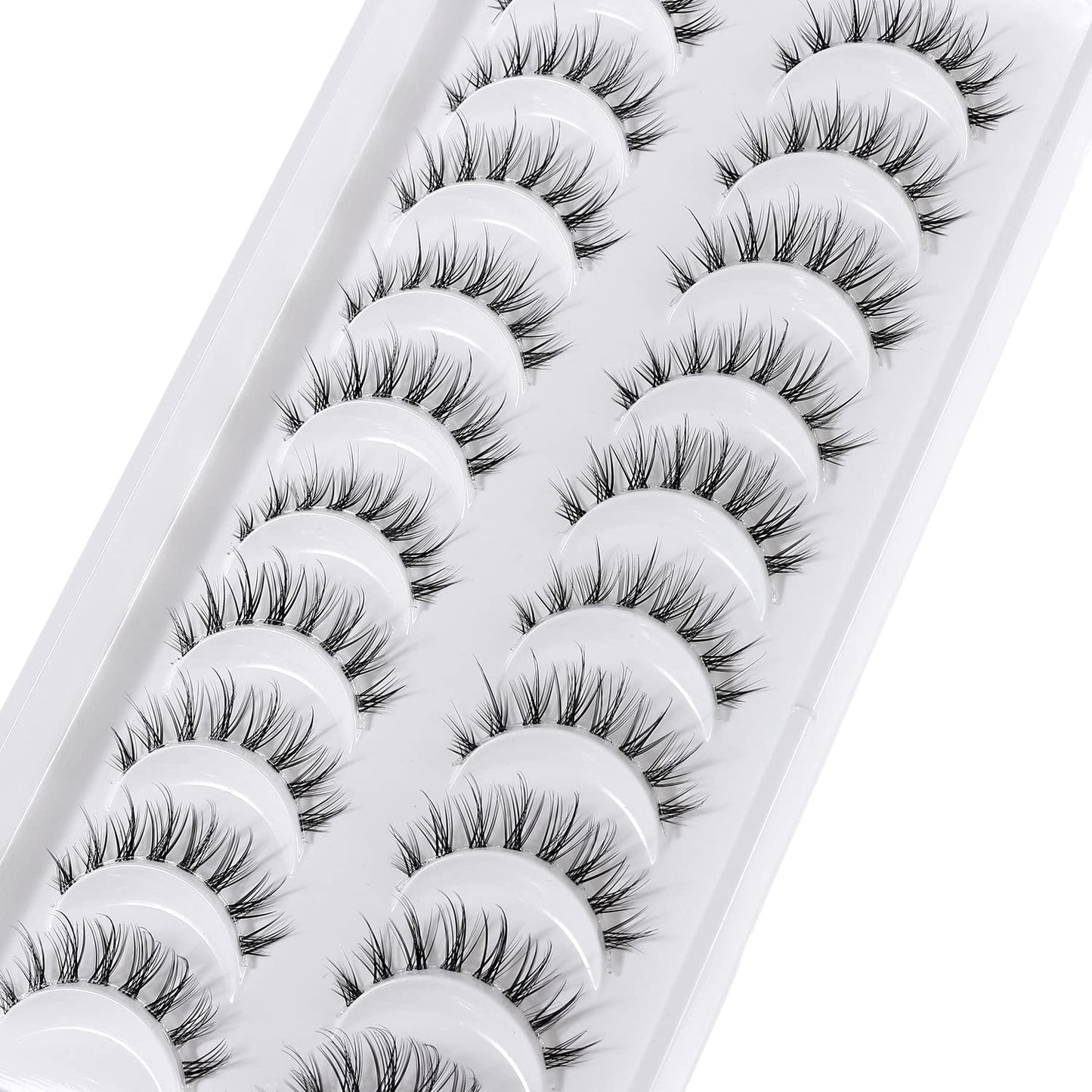 MANGA LASHES Natural Look, Japanese Anime Lashes, Asian Wispy Spiky Lashes with Clear Band, Short Fake Eyelash, Closest to Natural Eyelashes and Reusable, Natural Length and Natural Curl, 10 Pairs Pack by OUTOPEN