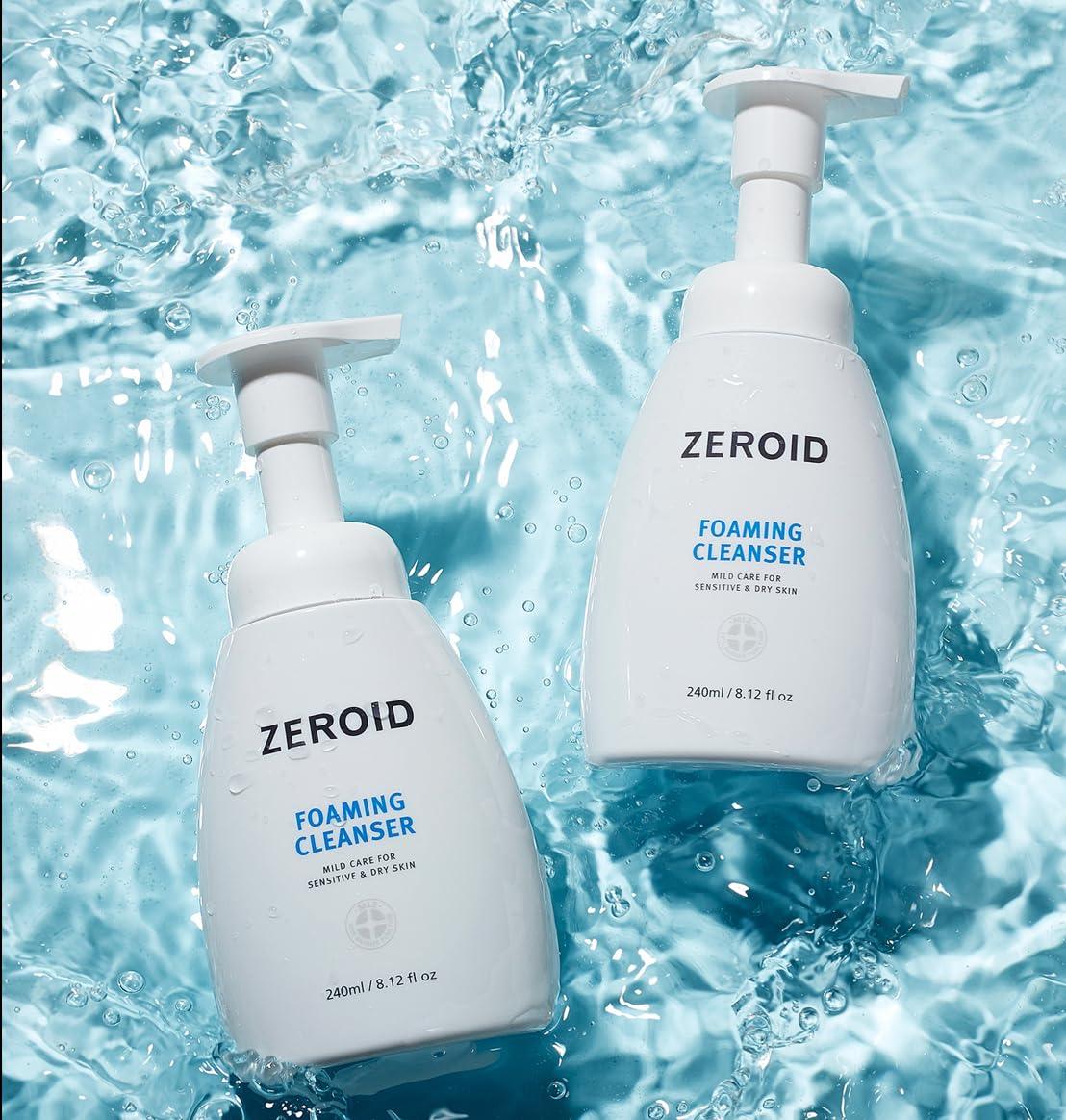 ZEROID Effective Moisturizing Foaming Cleanser, Gentle for Daily Use on Face and Body, Helps Normalize the PH Balance of the Skin, 240 ml, 8.12 fl oz