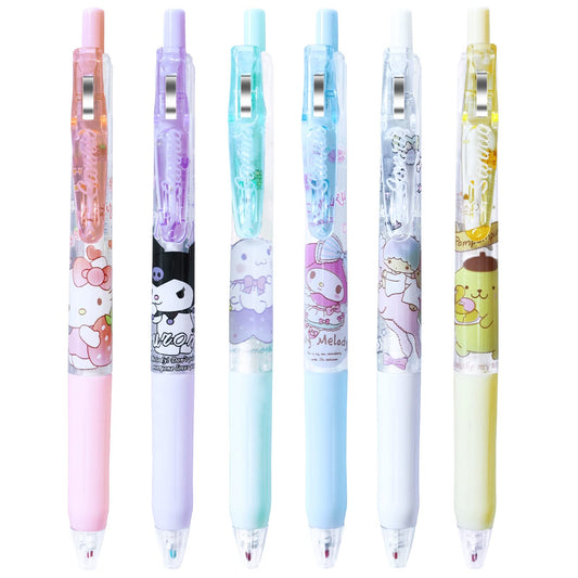 6 Pcs Cartoon Kawaii Ballpoint Pens: Hello Kitty, My Melody, Cinnamoroll, Kuromi, Little Twin Stars, Pompompurin Pens, Various Roller Ball Inks, School Supplies, Quick-Drying, No Ink Leakage, 0.5mm, 16.13 oz