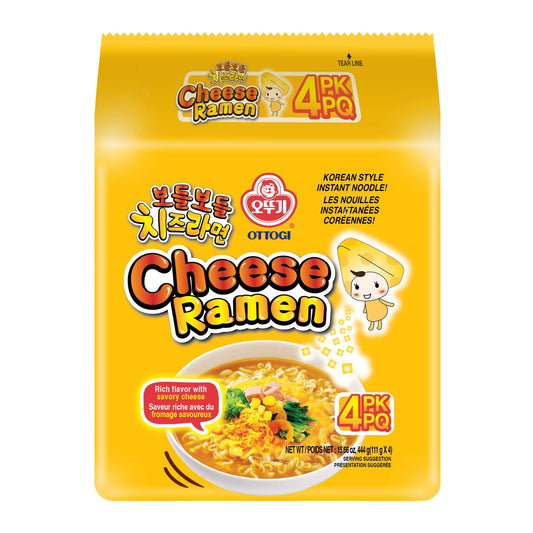 OTTOGI Cheese Ramen, KOREAN STYLE INSTANT NOODLE, Rich Flavor with Savory Cheese, Milkier, Creamier Taste and Texture, 111 g, 3.92 oz - 4 Pack