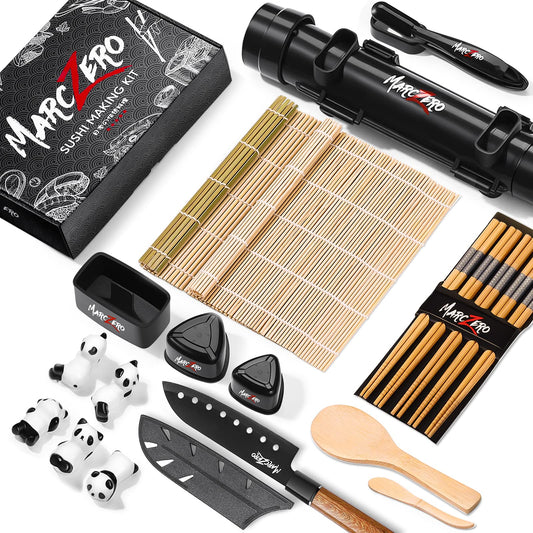 MARCZERO Sushi Making Kit, 22 in 1 Bazooka Roller with Bamboo Mat, Knife, Chopsticks, Molds, DIY Machine for Beginners, Bamboo is an Ideal Material for Delivering Rice to a Place and Spreading it Evenly, Make Sushi to Entertain All